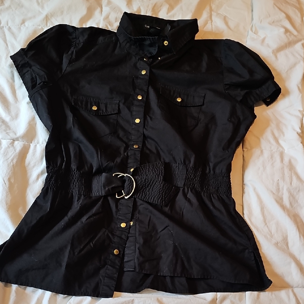 Cotton Express Black Button-Up Top